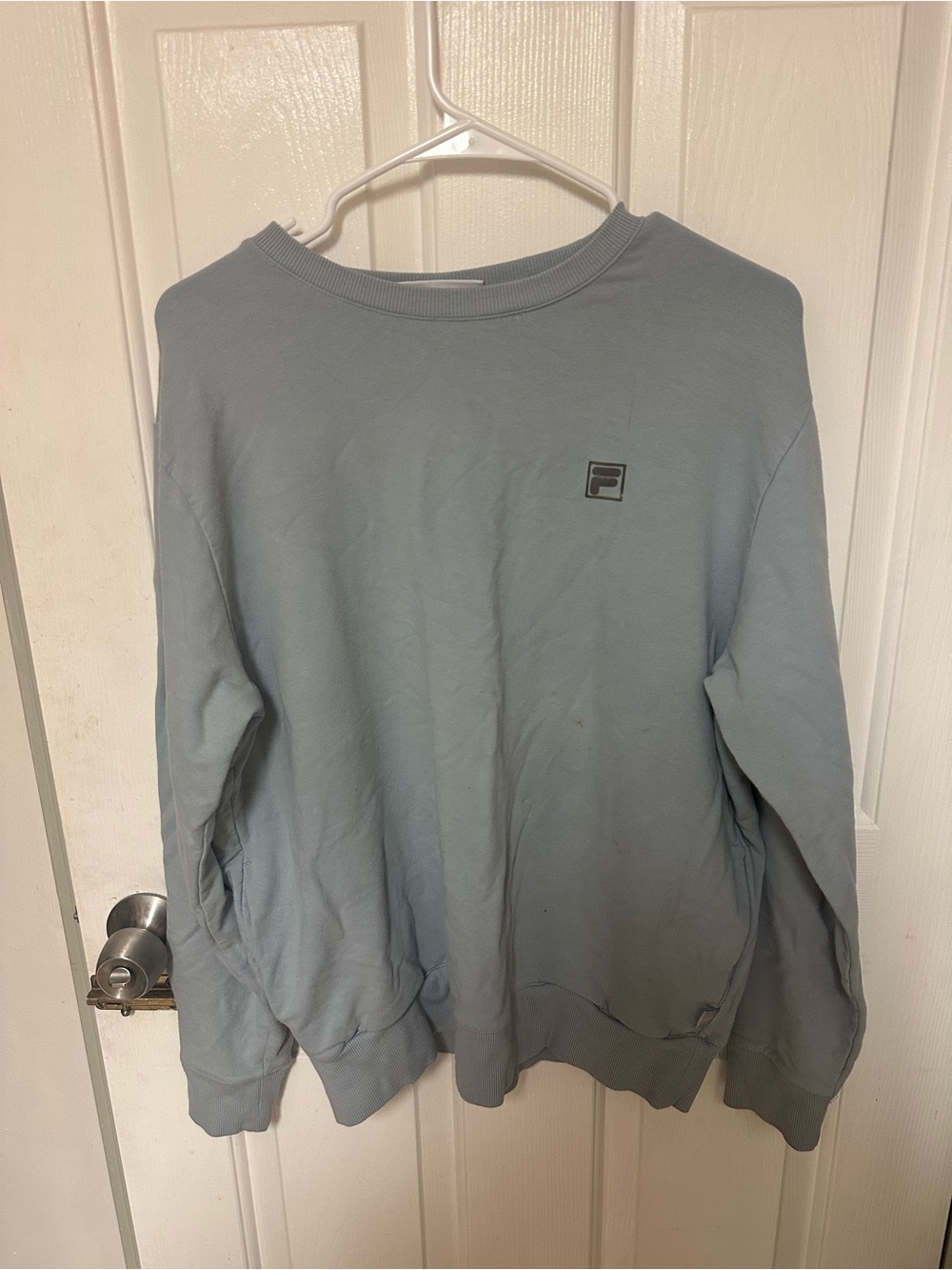 FILA Logo Crewneck Sweatshirt Top in Light Blue with Pockets